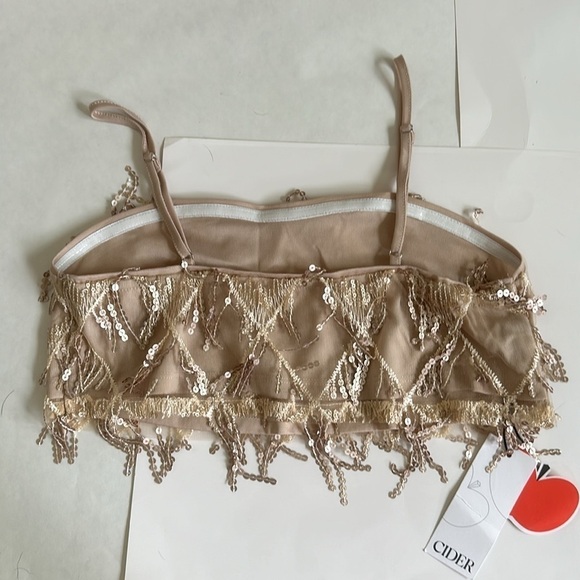 Cider Gold Beaded Sequin Fringe Tassel Crop Bra Top small NWT - Picture 4 of 8